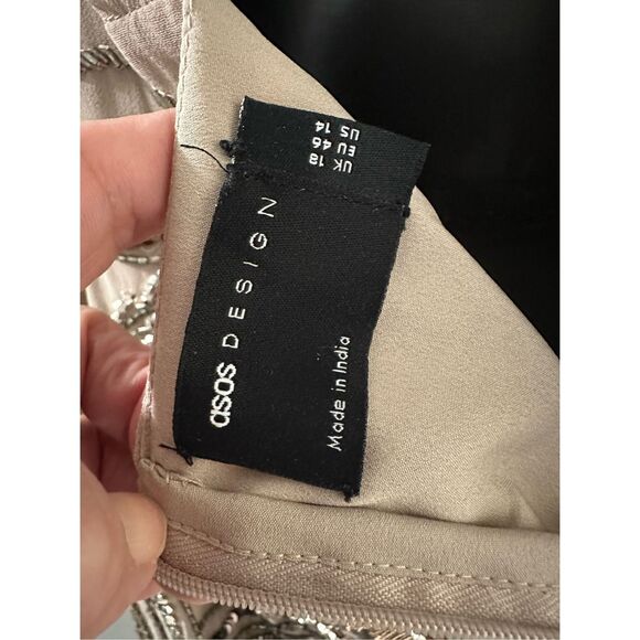 Asos Design Women's Embellished Swirl Mini Dress Taupe Size 14 🛑 - Picture 6 of 14